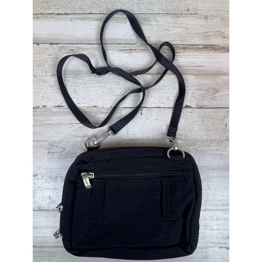Baggallini Triple Zip Crossbody Waist Black Nylon Bag Travel Organizer Purse - Picture 2 of 8